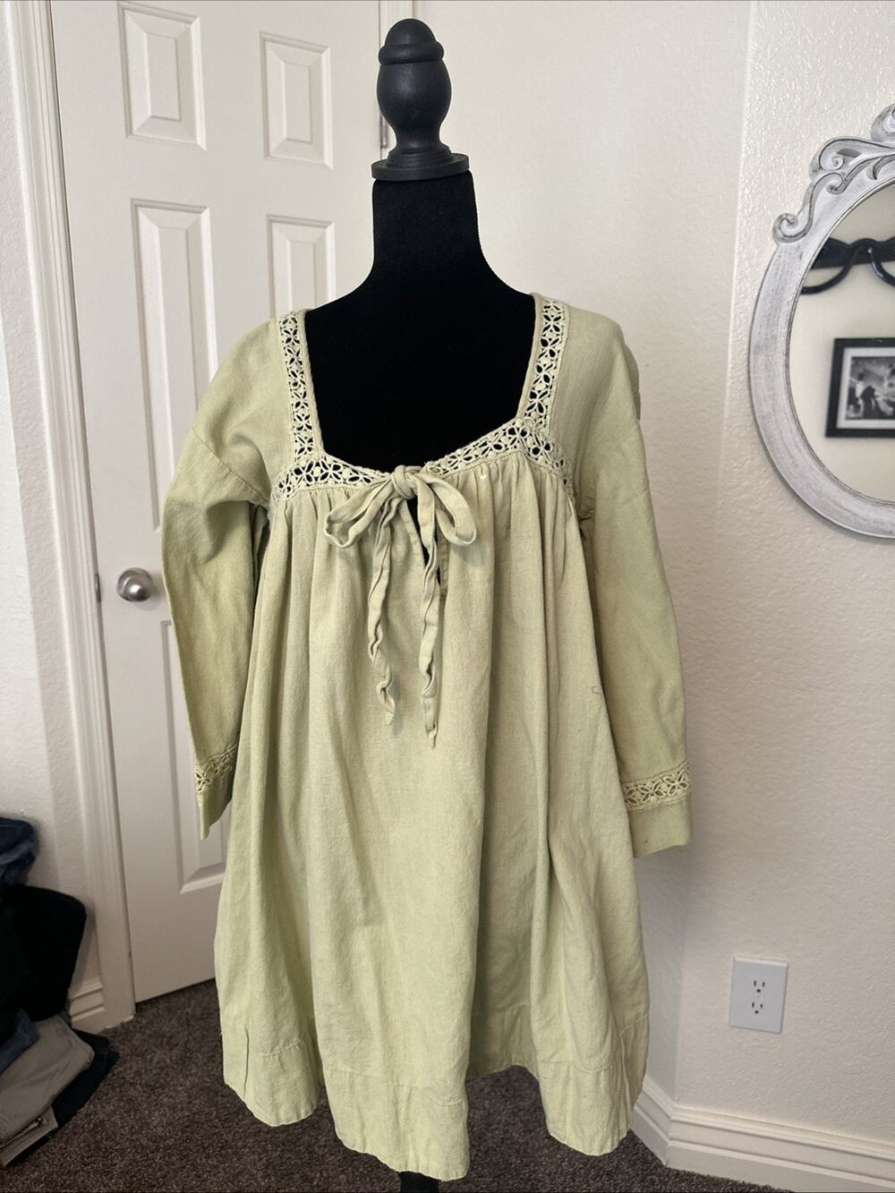 Free People Catalina Babydoll Tee Mini Dress Medium Green/Yellow